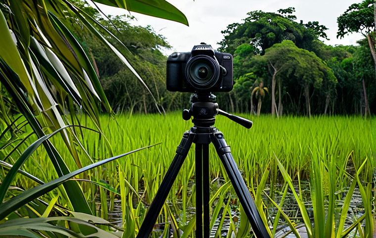 A high-tech camera trap discreetly positioned amidst the dense, vibrant foliage of a Brazilian Pantanal wetland. The scene emphasizes a sense of untouched nature, with the advanced, low-impact technology blending seamlessly into its surroundings, capturing wildlife activity without disturbance. Soft natural lighting illuminates the lush greenery. Professional wildlife photography, high quality, safe for work, appropriate content, fully clothed (no human subjects depicted), modest, perfect anatomy, natural proportions, well-formed elements.