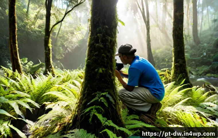 Home 31 자연보호구역 내 생물종 모니터링 기법 - Photorealistic wildlife biologist monitoring biodiversity in a protected Atlantic Forest reserve in ...
